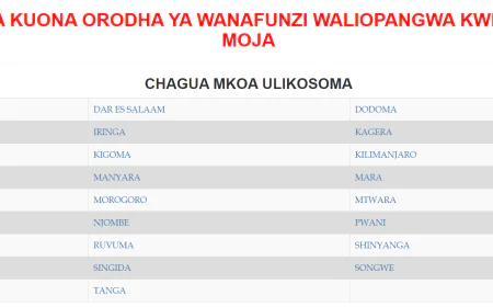 Wanafunzi Waliochaguliwa Kidato cha Kwanza 2026 Allocations by Region