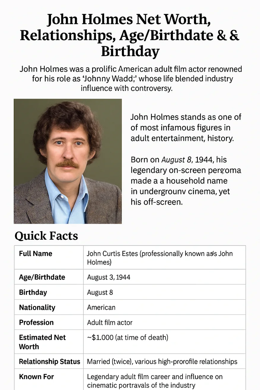 John Holmes Net Worth, Relationships, Age/Birthdate & Birthday Facts