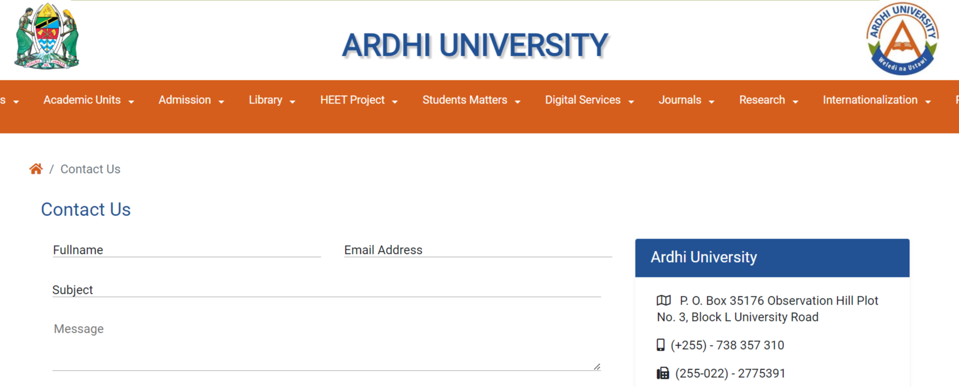 Ardhi University Contacts Address and Location
