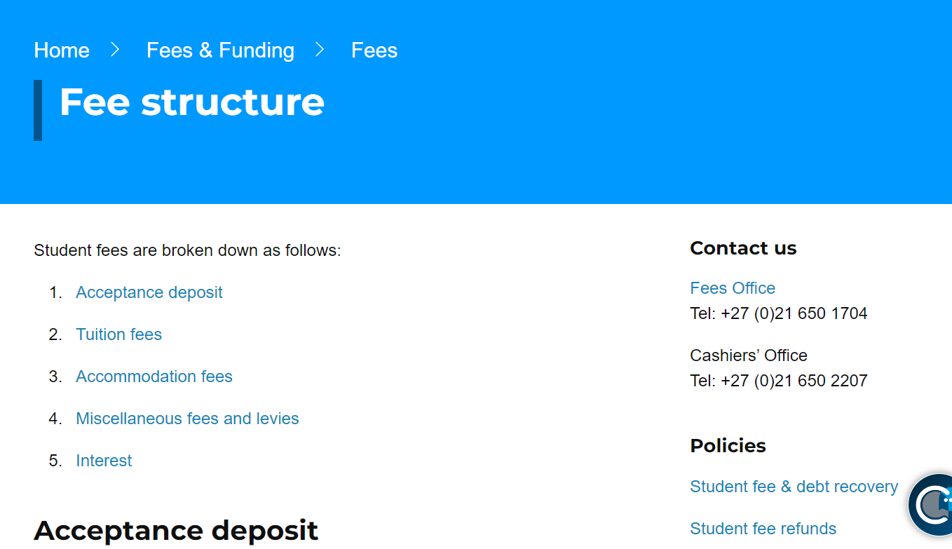 University of Cape Town (UCT) Fee Structure and Fee Guide