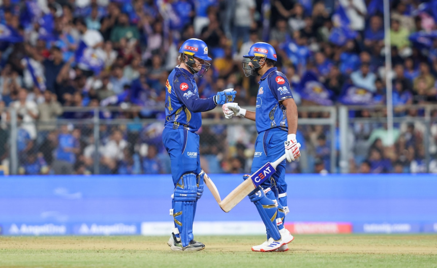 MI vs KKR 2026 highlights as Mumbai Indians chase 221 with Rohit Sharma and Rickelton leading a dominant six-wicket win.
