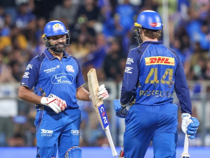 MI vs KKR 2026 highlights as Mumbai Indians chase 221 with Rohit Sharma and Rickelton leading a dominant six-wicket win.