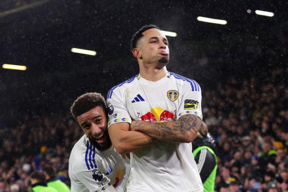 Leeds beat Man United 2-1 at Old Trafford as Okafor scores twice. Full match report, stats, red card controversy, and analysis.