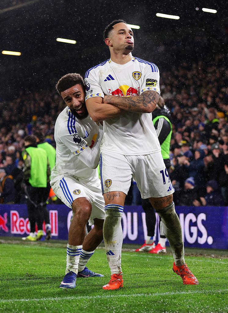 Leeds beat Man United 2-1 at Old Trafford as Okafor scores twice. Full match report, stats, red card controversy, and analysis.
