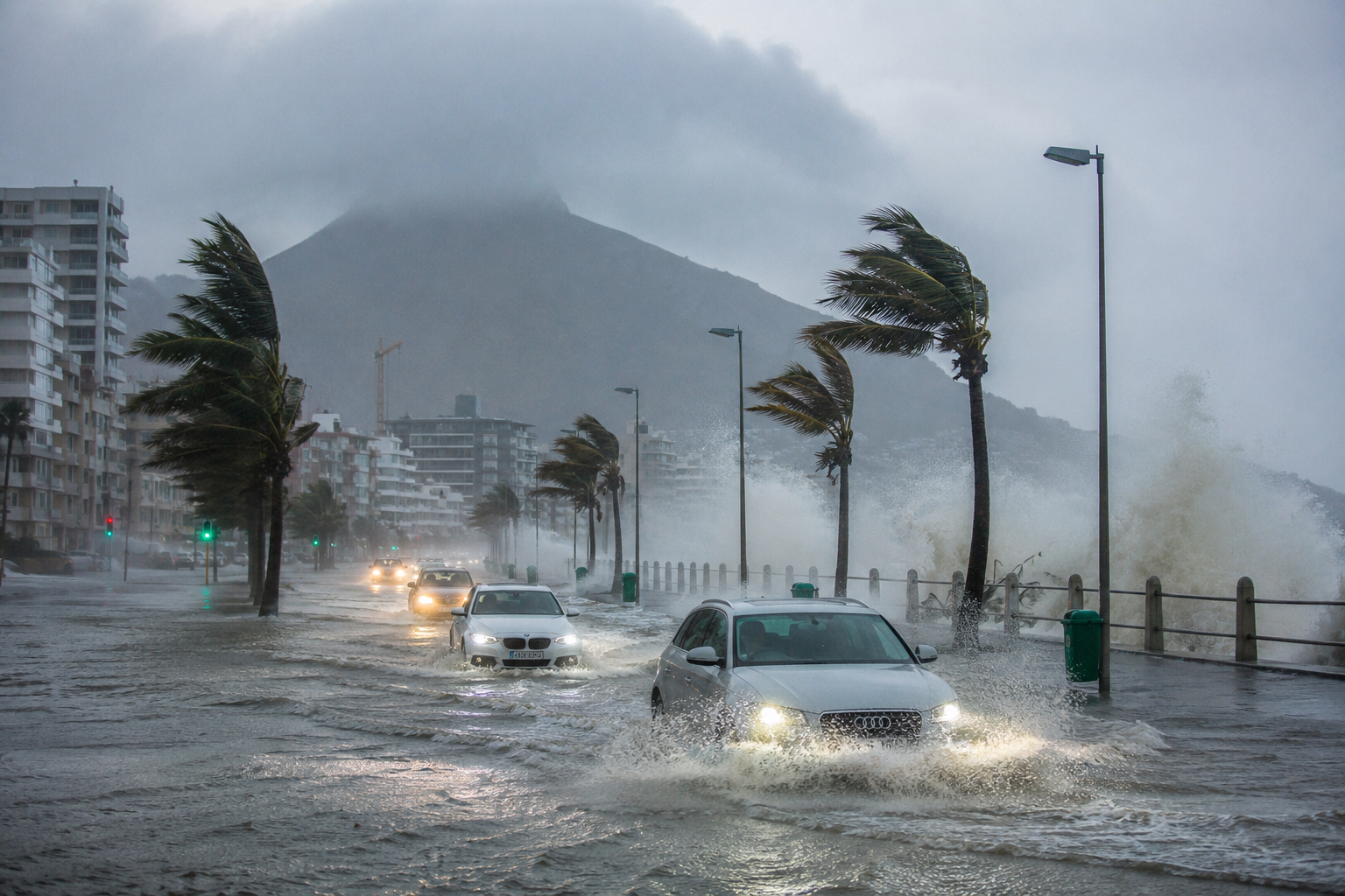 Cape Town faces severe storms with flooding, damaging winds, rough seas and snowfall after SAWS issues a Level 8 weather warning.