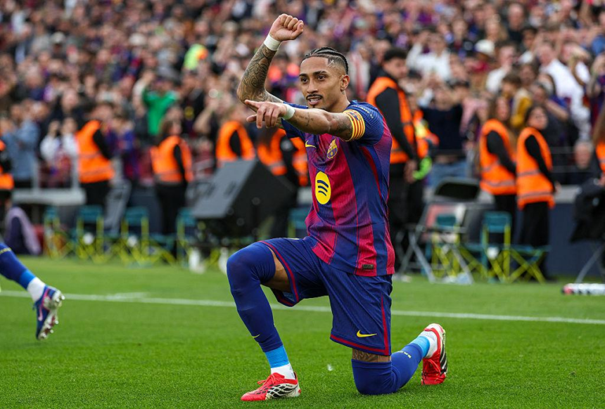 Barcelona beat Real Betis 3-1 as Raphinha scored twice and Hansi Flick’s champions completed a perfect home La Liga season.