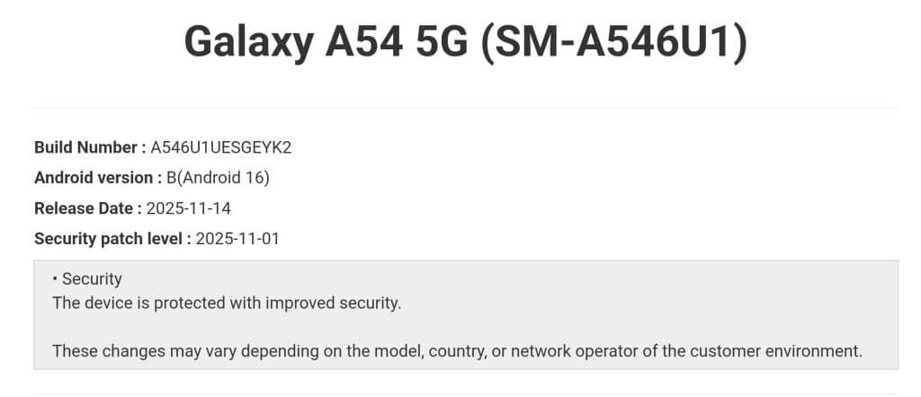 Samsung rolls out the May 2026 security update to the Galaxy A54 before several flagship Galaxy devices, surprising Android users.