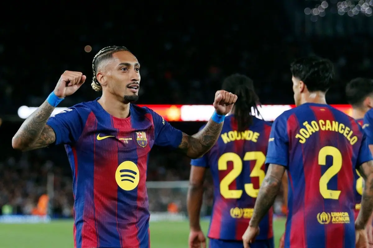 Barcelona beat Real Betis 3-1 as Raphinha scored twice and Hansi Flick’s champions completed a perfect home La Liga season.